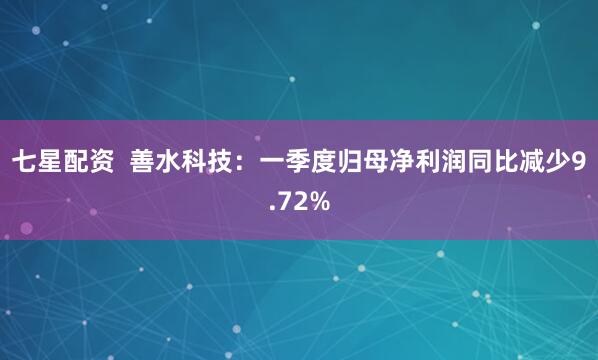 七星配资  善水科技：一季度归母净利润同比减少9.72%
